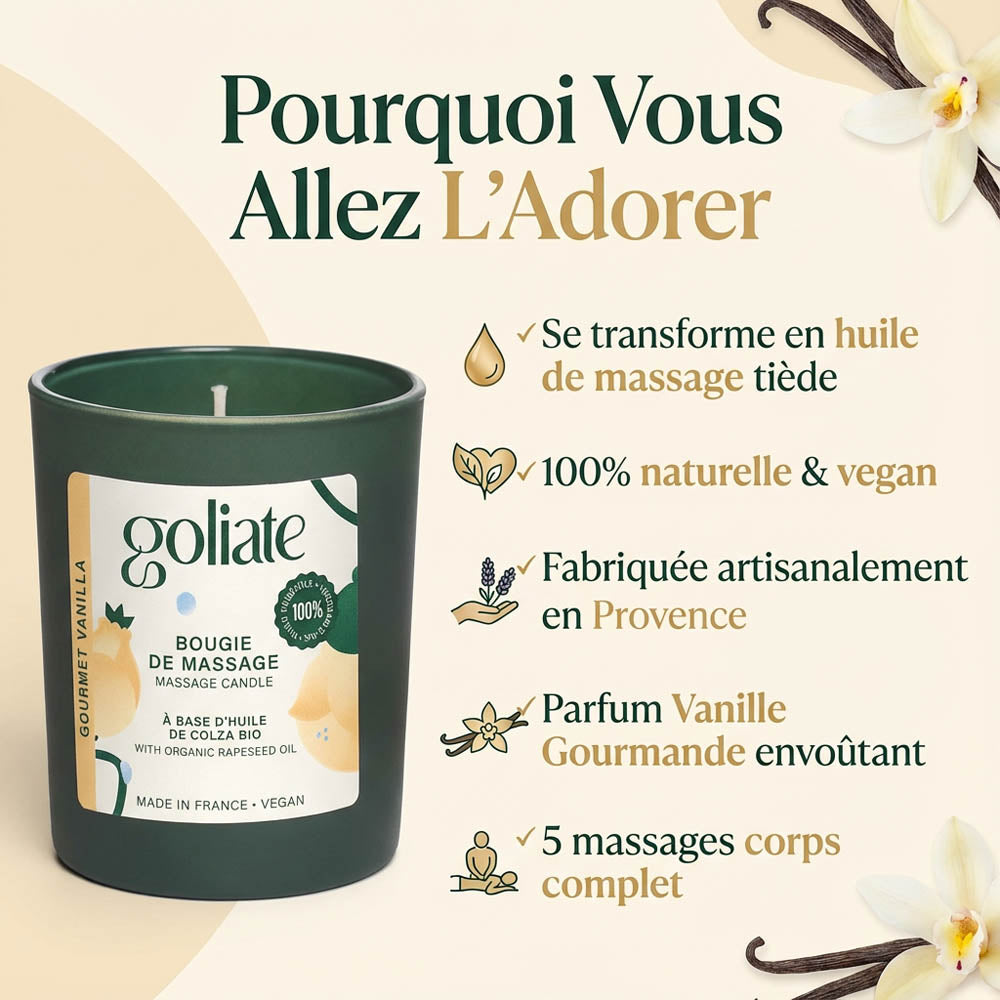Bougie de massage bio parfum intense - Vanille