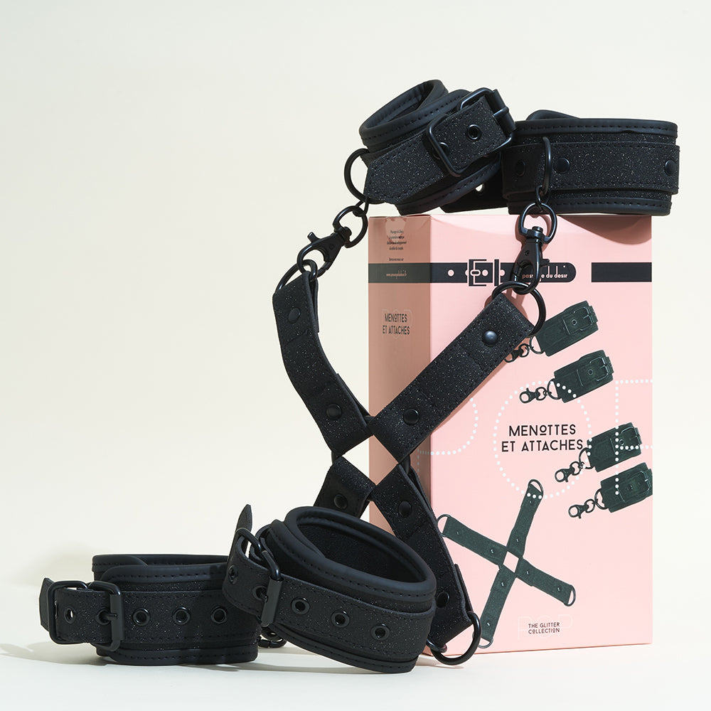 Menottes mains et chevilles Pop - Noir pailleté