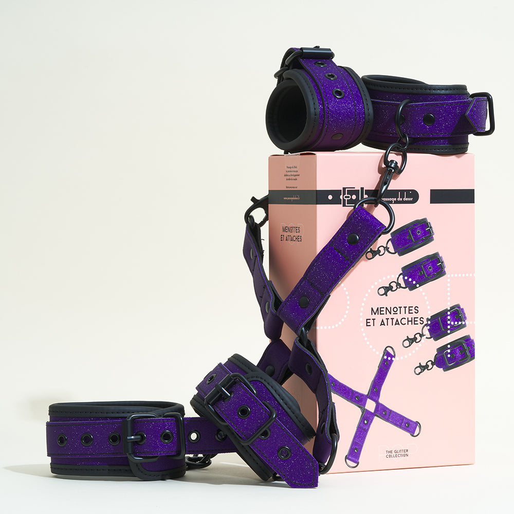 Menottes mains et chevilles Pop - Violet pailleté