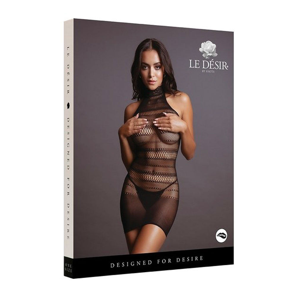 Mini robe résille noire col montant Le Désir - Mini robe résille noire col montant