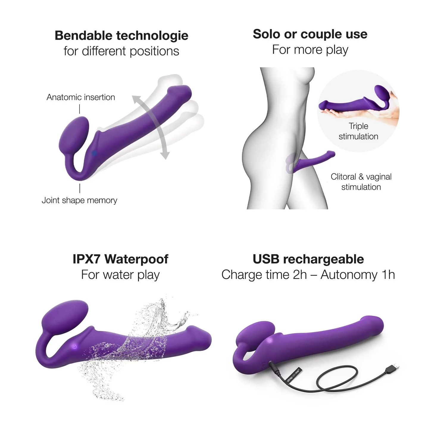 Strap On vibrant 3 moteurs - Violet
