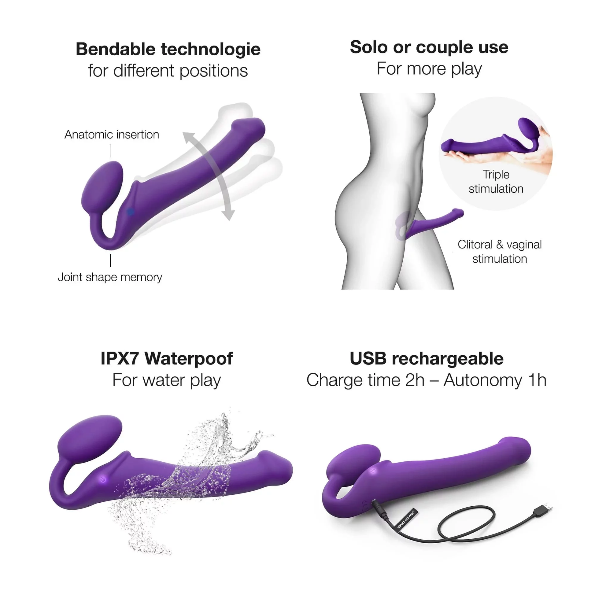 Strap On vibrant 3 moteurs - Violet