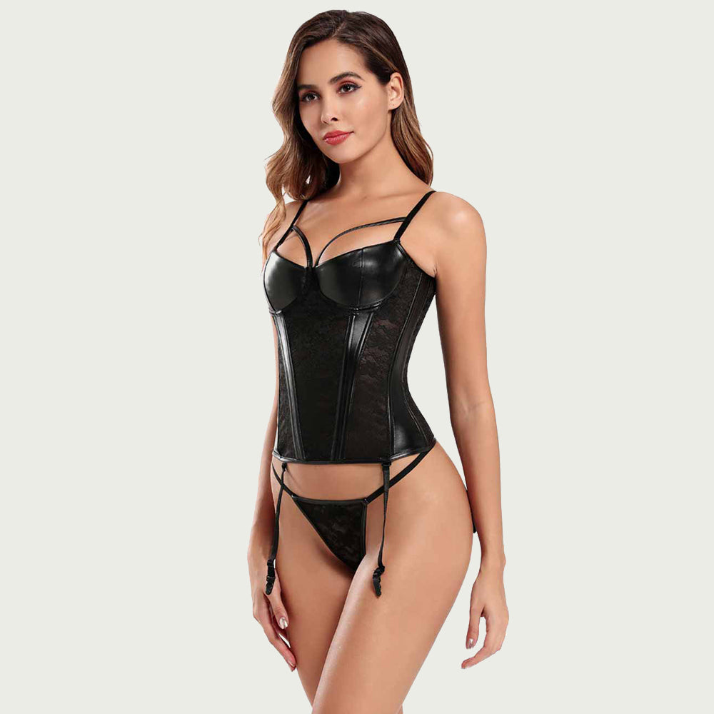 Corset dentelle et simili cuir OhYeah - Corset dentelle et simili cuir OhYeah