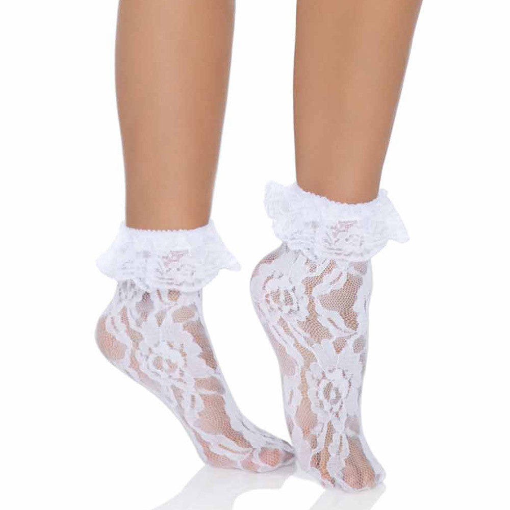 Socquettes à volants en dentelle - Blanc