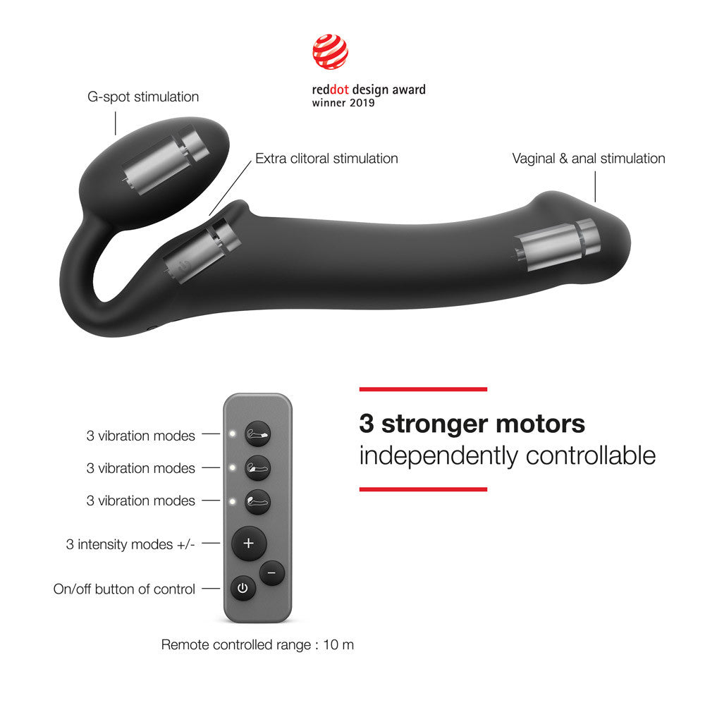 Strap On vibrant 3 moteurs - Noir
